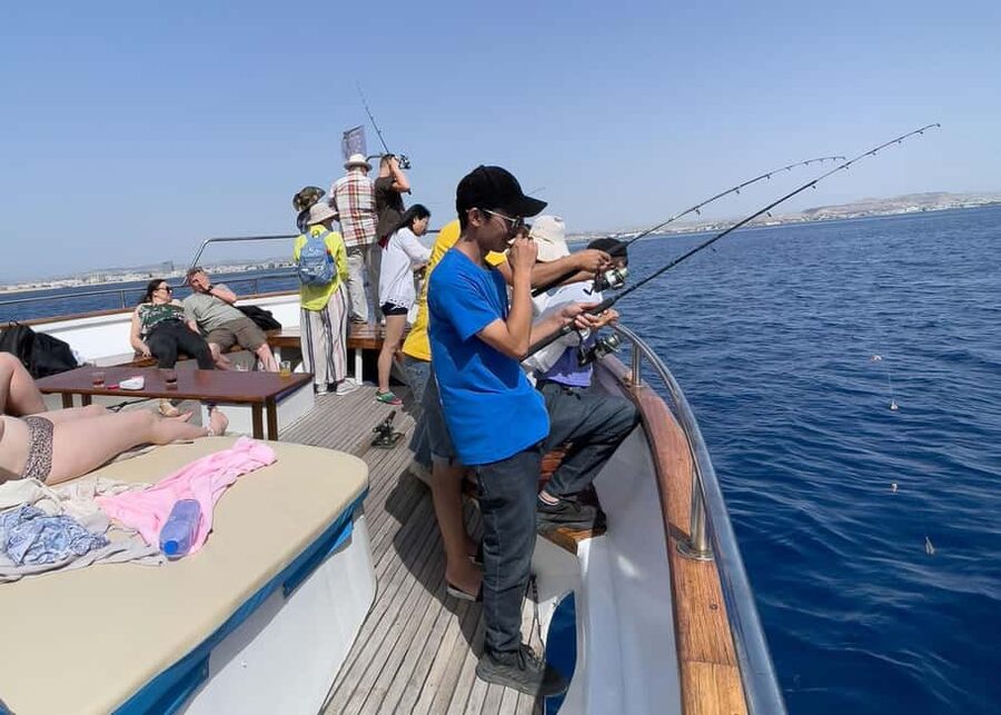 Larnaca: Glass-Bottom Boat Cruise with Fishing and BBQ Lunch - Fishing, swimming, and the first break in the day